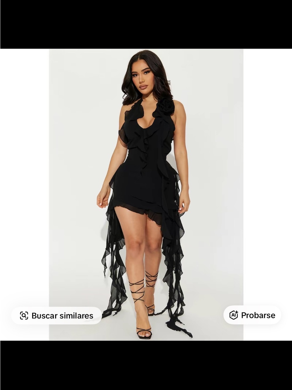 Fashion Nova Black Ruffle High-Low Dress